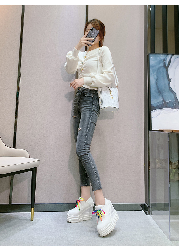Giày cao gót nữ đế xuồng platform siêu cao 15 cm, dây buộc, kiểu xỏ chân đa năng — Trắng 12CM, Trắng 15CM, Đen 12CM, Đen 15CM chi tiết 9