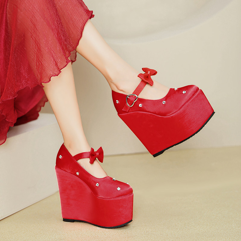 Giày cao gót nữ đế xuồng platform màu đỏ pha lê, gót 15 cm, phong cách Trung Hoa — Mơ 10cm, Mơ 15cm, Đỏ 10cm, Đỏ 15cm chi tiết 21