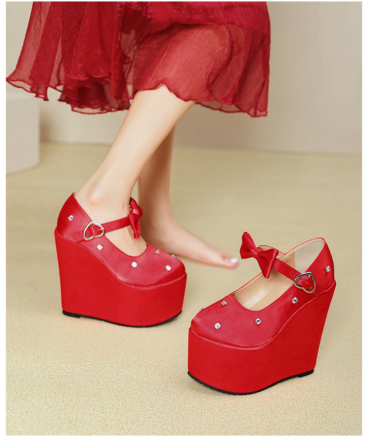 Giày cao gót nữ đế xuồng platform màu đỏ pha lê, gót 15 cm, phong cách Trung Hoa — Mơ 10cm, Mơ 15cm, Đỏ 10cm, Đỏ 15cm chi tiết 32