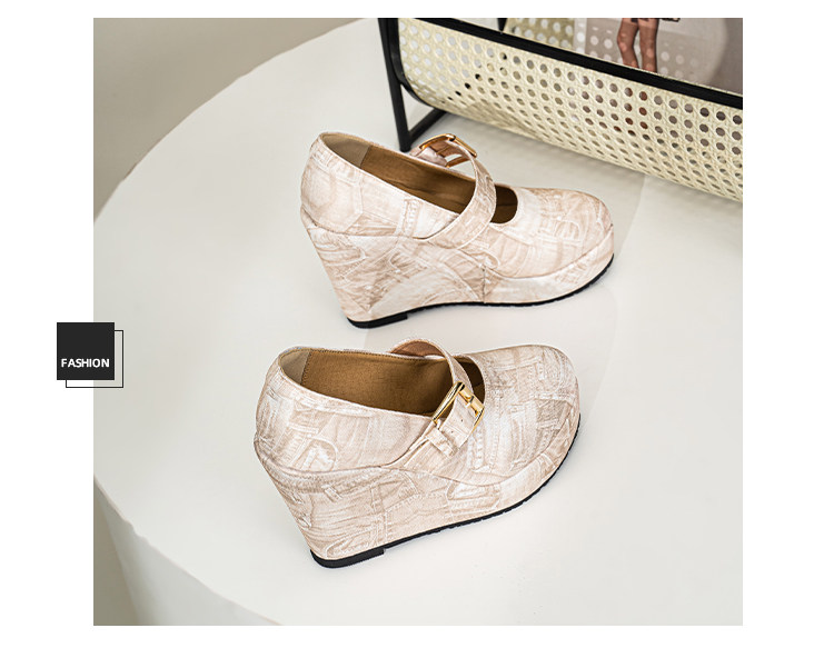 Giày cao gót Mary Jane nữ quai ngang đế dày, gót vuông ổn định — Mơ 10cm, Mơ 15cm chi tiết 34