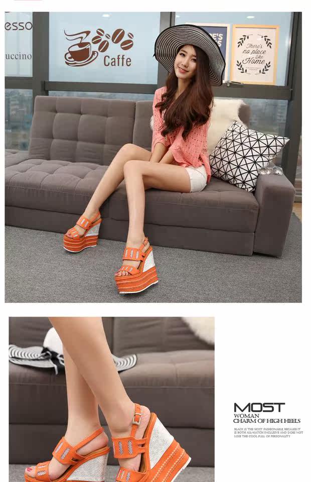 Giày cao gót nữ đế xuồng platform siêu cao 16 cm, mũi nhọn, chất liệu lưới thoáng khí — màu cam, đen chi tiết 13