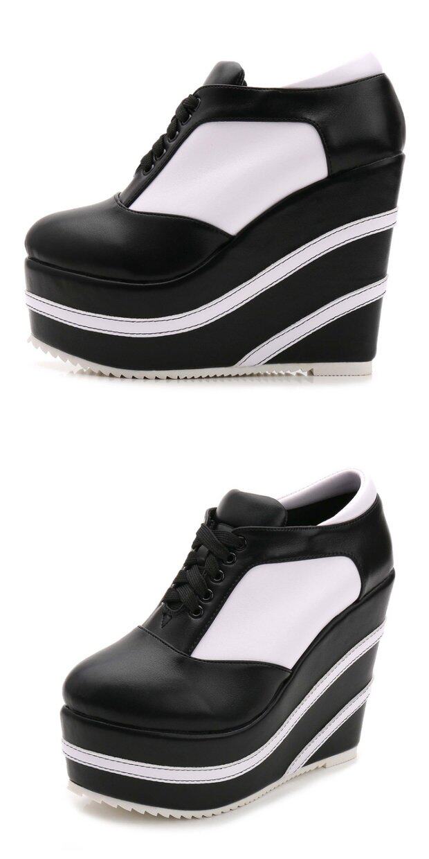 Giày sneaker nữ chunky đế dày 15 cm buộc dây, phong cách casual thu đông — 10cm màu cam trắng, 12CM đen trắng, 12cm màu cam trắng, 15CM đen trắng chi tiết 15