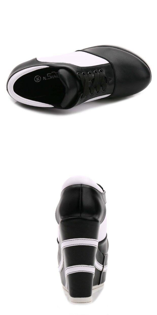 Giày sneaker nữ chunky đế dày 15 cm buộc dây, phong cách casual thu đông — 10cm màu cam trắng, 12CM đen trắng, 12cm màu cam trắng, 15CM đen trắng chi tiết 14