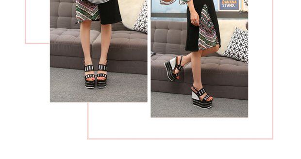 Giày cao gót nữ đế xuồng platform siêu cao 16 cm, mũi nhọn, chất liệu lưới thoáng khí — màu cam, đen chi tiết 16