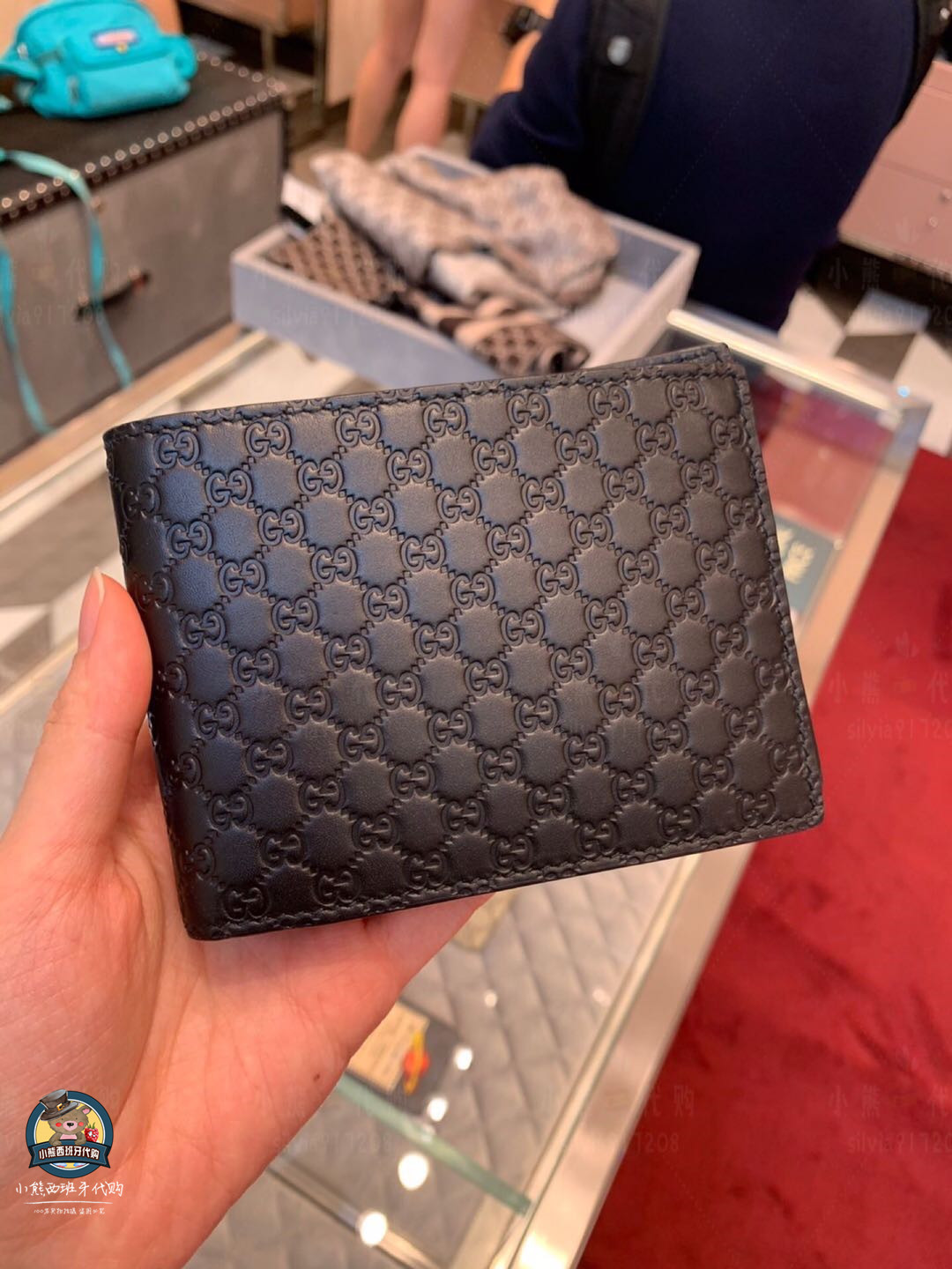 (National Present) Gucci men's full logo leather short wallet with box 11*9