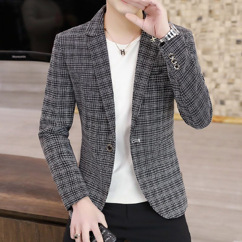 Autumn Small Size Men's Clothing for Short Men, Casual Plaid British Style Handsome XS Suit, Slim Fit Korean Style Blazer S