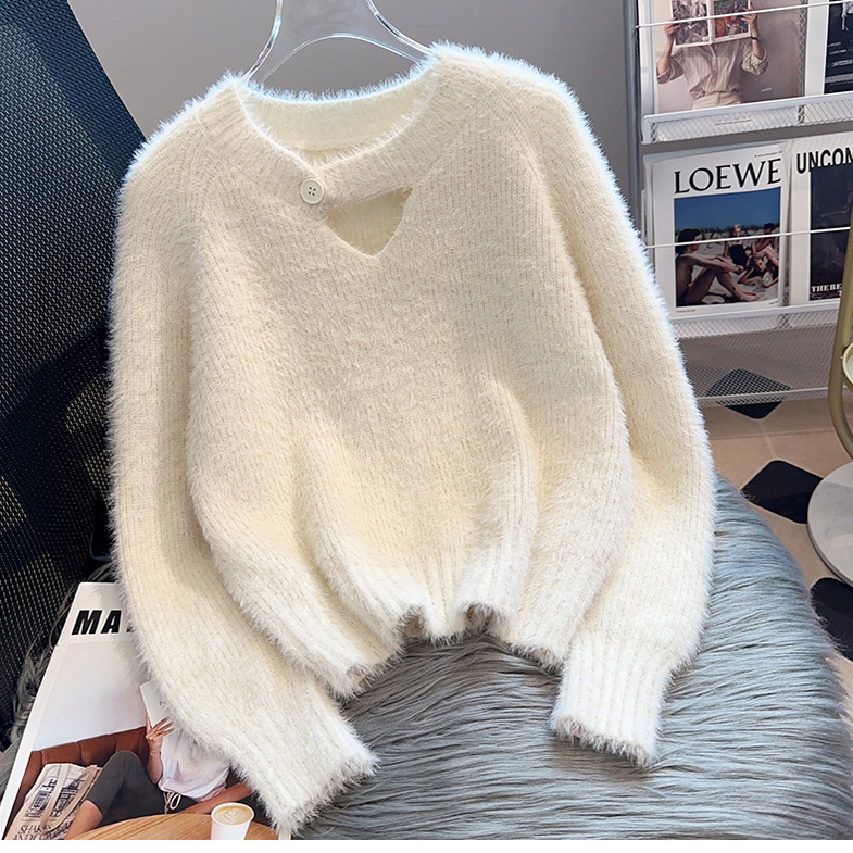 Solid Color Round Neck Halter Neck Sweater for Women, Autumn and Winter 2026 New Gentle Style, Soft and Thick Mink Wool Knit Short Top