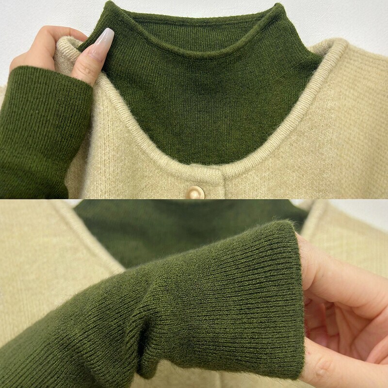 Atmospheric Forest-Style Dark Green Knitted Base Shirt for Women, Autumn and Winter Layered Vest Sweater Two-Piece Set Top
