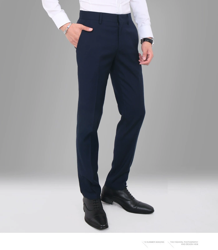 Quần mùa thu nam màu xanh đậm Slim Anh phù hợp với quần âu phù hợp với quần công sở kinh doanh quần tây quần tây nam quần vải nam