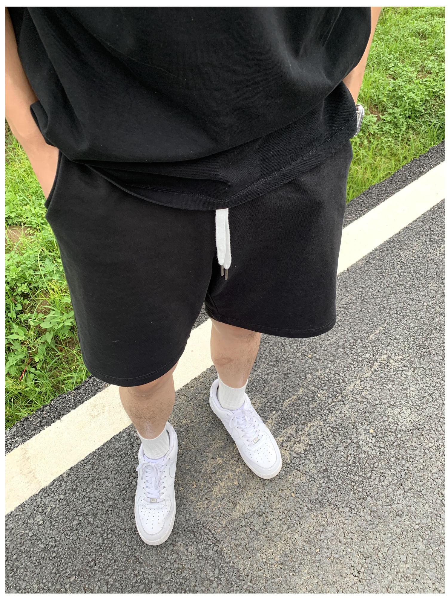 Relaxed Fit Plain Sweat Shorts | Black / Grey