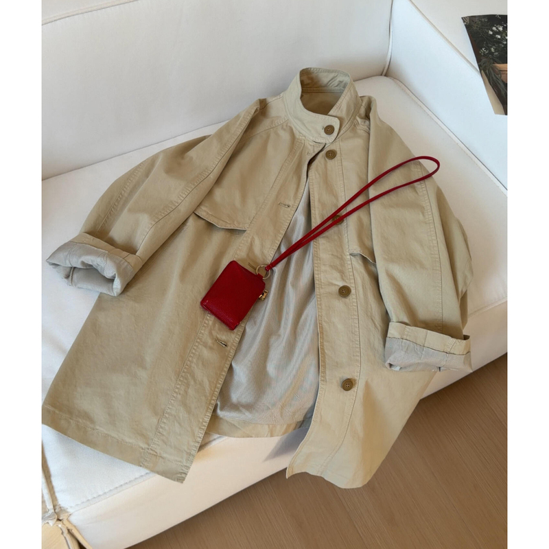 Single-Breasted Khaki Trench Coat for Women, 2026 New Spring Style, Fashionable for Petite Figures, Trending This Year, Mid-Length Style