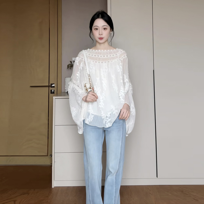 Lace Embroidered White Shirt for Women, Early Spring 2026 New Style, Unique and Beautiful Design Lace Embroidered White Shirt for Women, Early Spring 2026 New Style, Unique and Beautiful Design