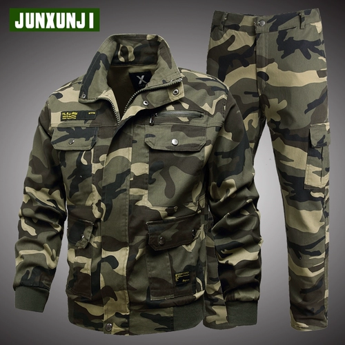 Хлопковый эластичный износостойкий камуфляжный комбинезон, осенний, защита от ожогов