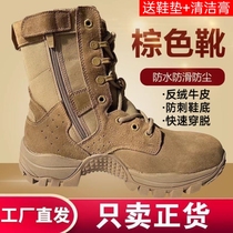 International Chinese New work training brown boots man super light high help cow leather waterproof training boots anti-piercing wear-resistant desert outdoor boots