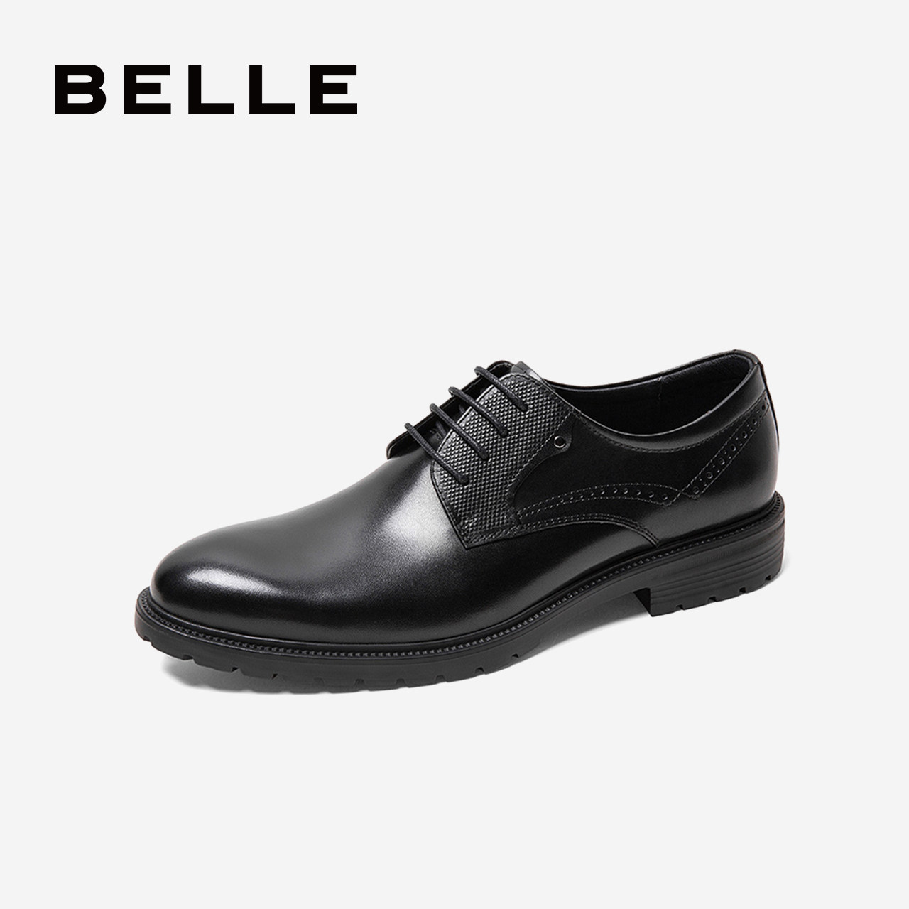 Belle men's shoes autumn shopping mall with the same style of business formal wear cow leather perforated breathable flat bottom comfortable leather shoes 6CE01CM9