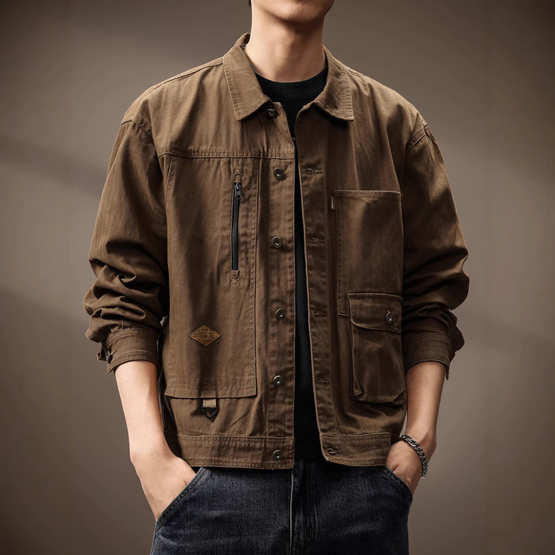 High-End American Retro Hunting-Style Heavy-Duty Work Jacket for Men, Autumn and Winter, Amekaji Loose Fit, Tough Guy, Cool Jacket for Men