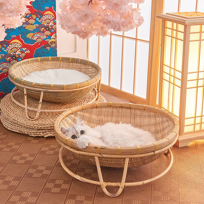 Cat Nest Bamboo Weaving Summer Cool Nest Four Seasons Universal Rattan Bed House Villa Net Red Removable and Washable Kitten Pet Supplies