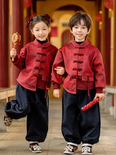 Ханьфу для мальчиков, детский осенний демисезонный комплект, платье, красный костюм, детская одежда, китайский стиль