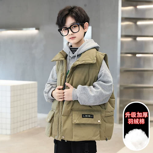 Детский комплект для мальчиков, демисезонный жилет, утепленная зимняя майка топ с пухом, подходит для подростков