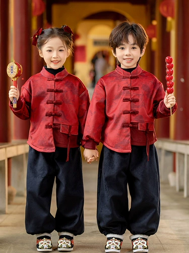 Ханьфу для мальчиков, детский осенний демисезонный комплект, платье, красный костюм, детская одежда, китайский стиль