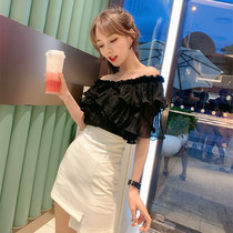 JUSTCC shake sound card card with the same net red womens clothing Korean version of the wild two sides of the pressure folding chiffon shirt word shoulder top