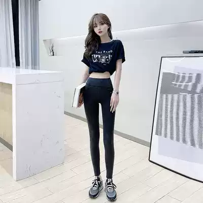 JUSTCC Kaka women's official flagship high-waisted abdomen hip-raising denim barbie pants net red with the same inner pants female