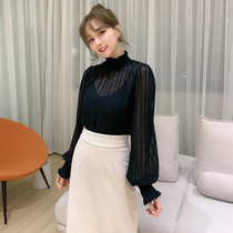 JUST CC shake sound Kaka womens official flagship temperament slim thin high collar lace base shirt top women