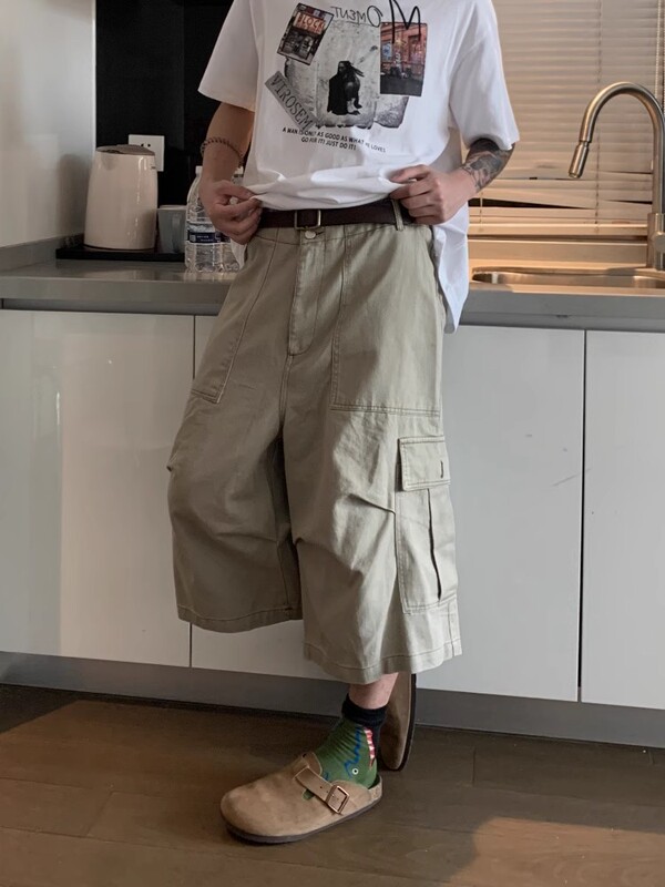 Extra Large Size 150kg Multi-Pocket Shorts for Men and Women, Summer Loose Straight-Leg Casual Wide-Leg Workwear Knee-Length Pants 2
