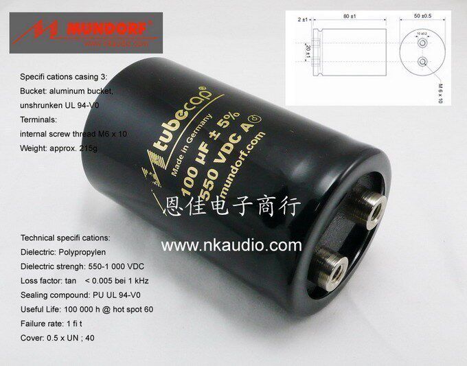 mundorf mcap M-tubecap bile machine with PP filter capacitor 100uf 550v