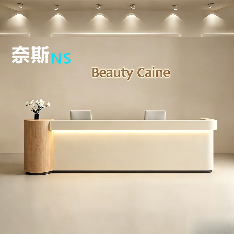 Beauty Salon Front Desk, Natural Wood Style Wellness Center, B&B Bar Counter, Training Institution Reception Desk, Company Reception Service Desk Beauty Salon Front Desk, Natural Wood Style Wellness Center, B&B Bar Counter, Training Institution Reception Desk, Company Reception Service Desk