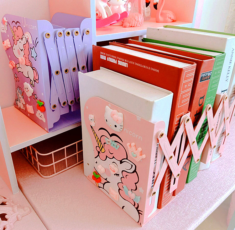 Cute Creative Teenage Girl Hearts Retractable Book Clips Iron Art Folding Bookshelves High School Students Dorm Desktop Containing Book Stand-Taobao