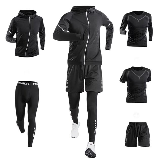 Sports suit men's spring and autumn large size quick-drying clothes new fitness running long-sleeved morning running basketball training clothes tights