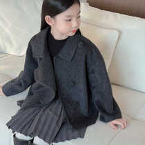 Girls double-sided cashmere coat 2024 autumn and winter new childrens Korean style short woolen coat