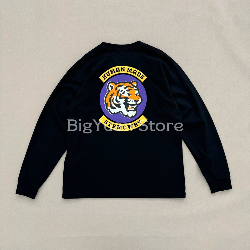 Discounted In-Stock Human Made Graphic L/S T-Shirt with Tiger Print on the Back, Made in Japan, Long Sleeve