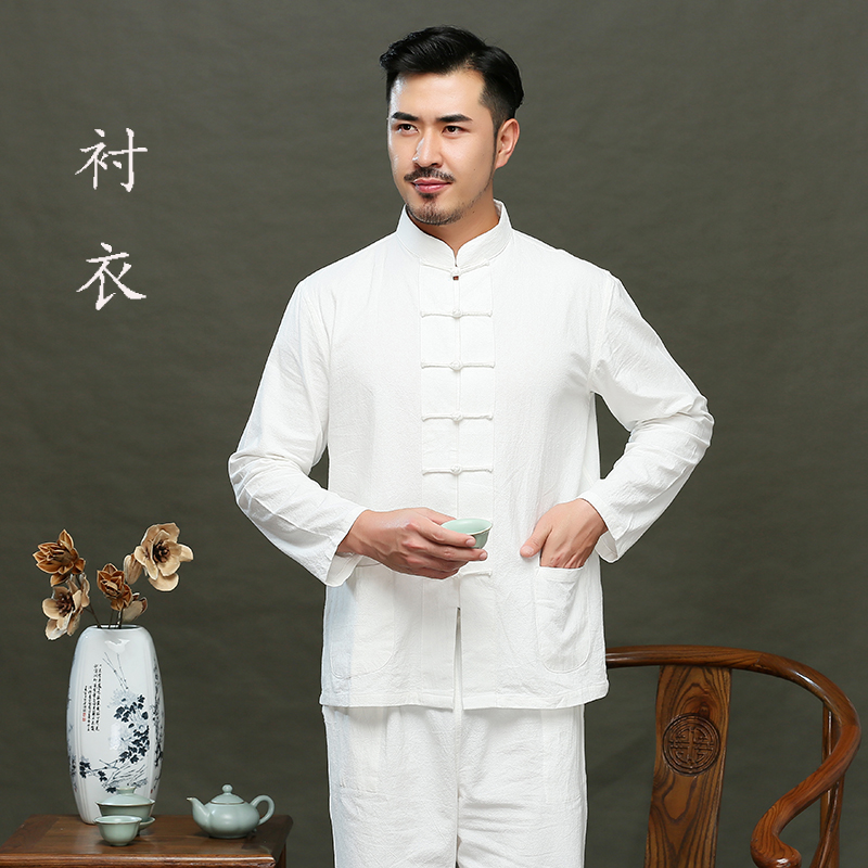 Chinese Tangwear Young Man Retrospective Chinese Men's Cotton Cotton Cotton Cotton Shirt Blade Blade Men