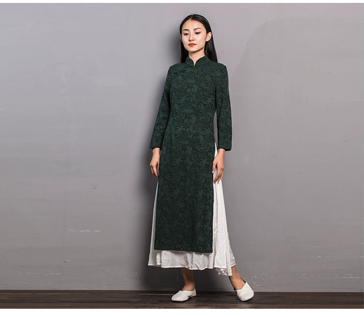 Cộng hòa Trung Quốc phong cách retro phụ nữ cải tiến sườn xám Phong cách Trung Quốc zen váy khóa Áo Áo Zen dịch vụ trà nữ quần áo mùa thu mẫu váy khoét eo	