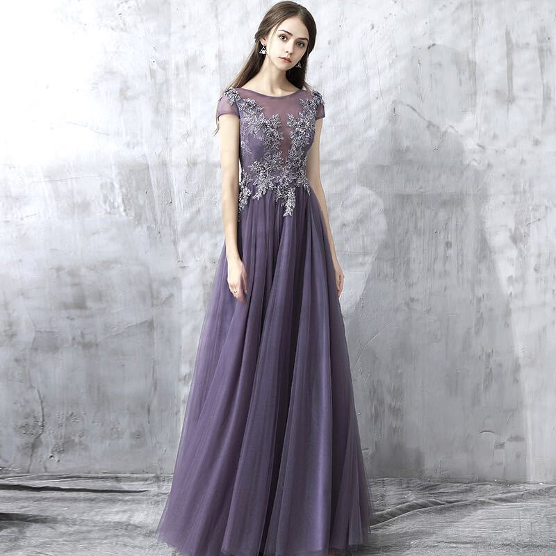 Banquet Evening Dress for Women 2020 New Elegant Purple Host Wine Dress Dinner Dress Skirt Slimming Look Long Style