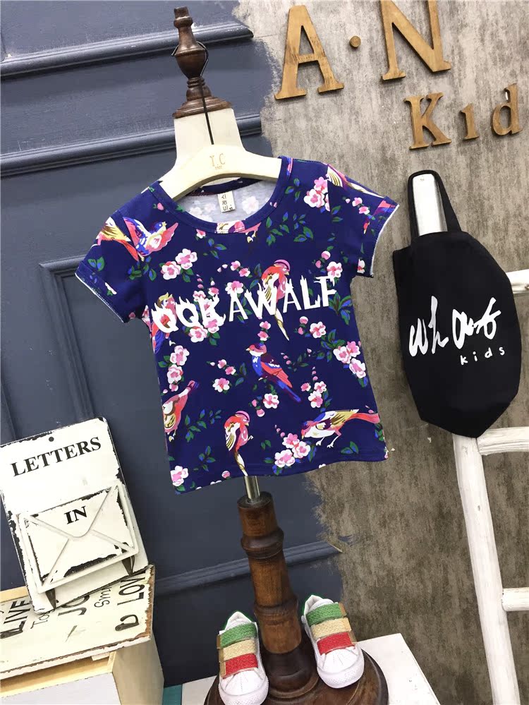 Thời trang trẻ em quần áo boy flower t-shirt hoa 1-2-3-4-5-6-7-8 năm tuổi trẻ em nửa tay áo màu mùa hè bé trai