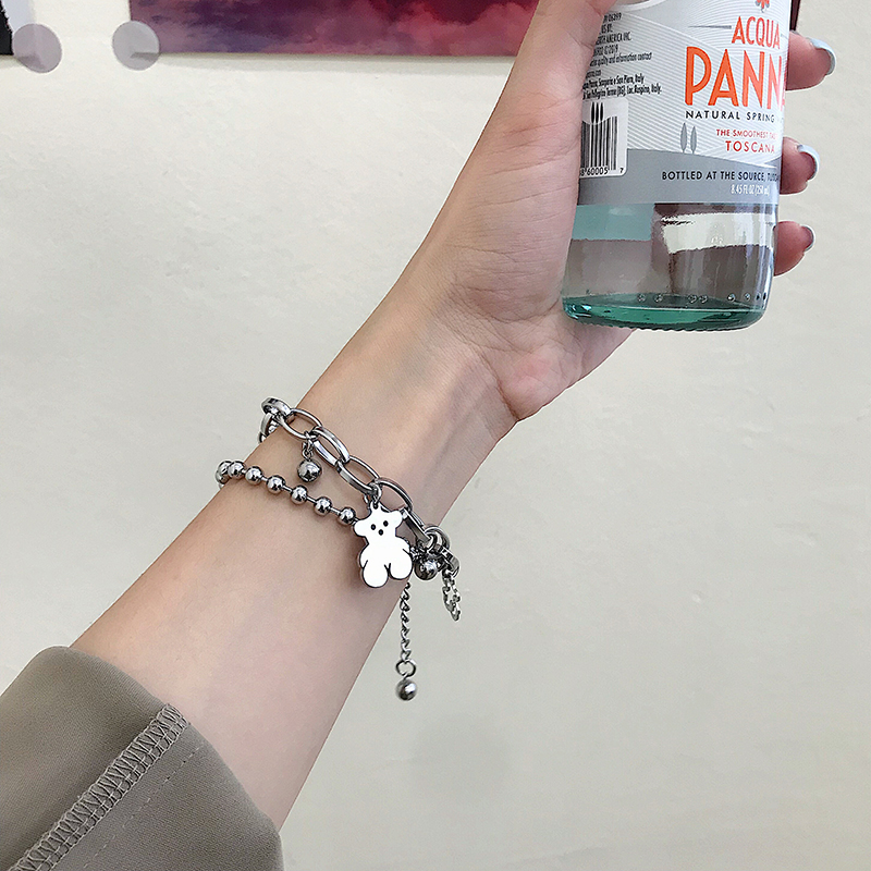 Titanium steel does not color bracelet women in Xia in small design double layer superposition multi-layer cold wind hip hop hand gem