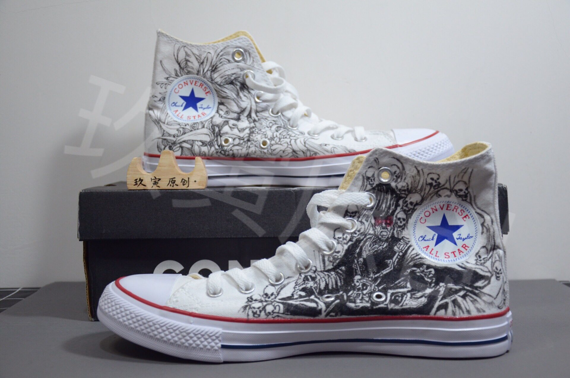 Jiu Yin Original Painting Studio Sneakers Custom Kuang Wei Line Sketching Graffiti Painting