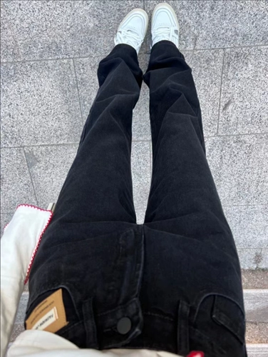 Черные джинсы, осенние брендовые штаны, большой размер, высокая талия, оверсайз, свободный прямой крой