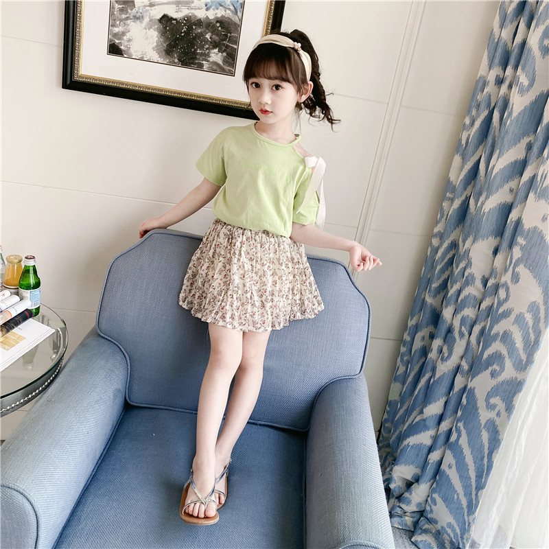 Cô gái Summer Outfit 2020 New Net-a-Porter Cô gái thời trang hai mảnh mùa hè cho trẻ em Hàn Quốc Set váy.