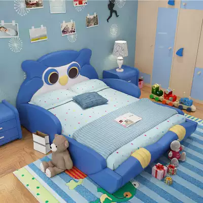 Children's bed Girl princess bed 1 2 single bed Small bed Cartoon 1 5m leather bed Solid wood bed with guardrail