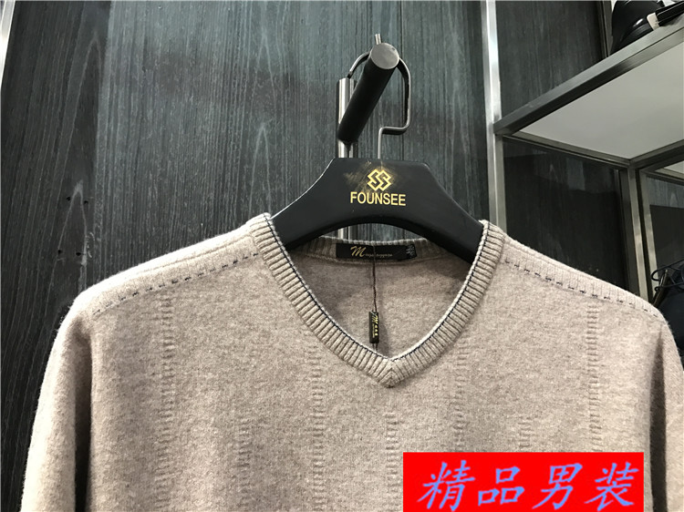 3 màu 95% cashmere nam mùa thu và mùa đông V-Cổ áo len cashmere tag giá 3980 nhân dân tệ