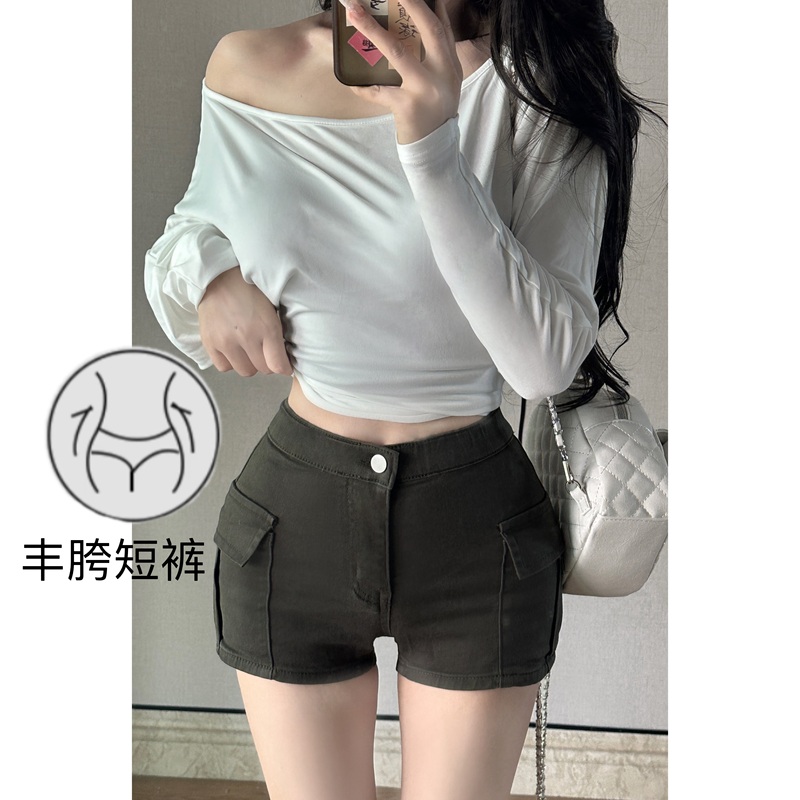 Comes with a Built-In Hip Pad~ Korean Comic-Style Figure, Beautiful Hips, Pocket Decoration, Slim Fit, Butt-Lifting, Slimming, Summer Style, Versatile Shorts