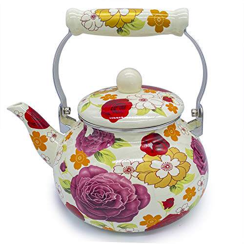 Enamel Teapot FloralLarge Porcelain Enameled Teakett