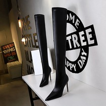 315-16 European and American style fashion simple stiletto high heel pointed toe winter sexy nightclub slimming pedicure over-the-knee boots