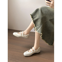 Korean style silver ballet style sports Mary Jane shoes flat shoes for women 2024 soft thick sole casual shoes for women