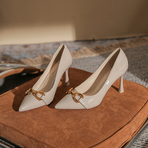 6682-3 Korean style commuter high-heeled shoes feminine patent leather high-heeled shoes metal horse street buckle pointed toe stiletto shoes for women