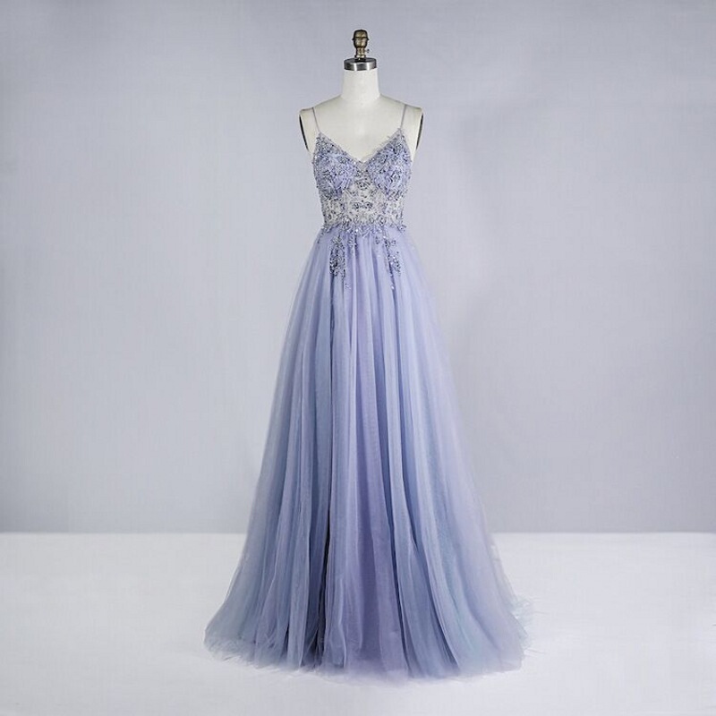 Heavy Industry Beaded Crystal Prom Dress 2025 New Summer Suspender Long Sexy Tulle V Neck Evening Dress